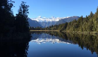 Views of Aoraki Mt Cook reflecting in Lake Matheson 