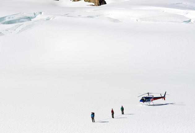 경관비행을 통해 고대 빙하와 눈 덮인 봉우리로 이루어진 웨스트코스트의 눈부신 장관을 만끽할 수 있다.