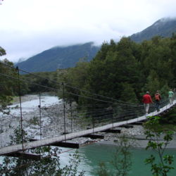 hanging bridge to blue lakes close to Haast Pass and Lake Wānaka north end