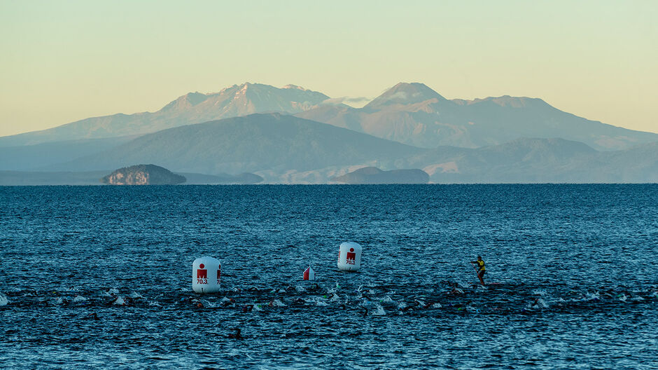 Ironman athletes swimming 