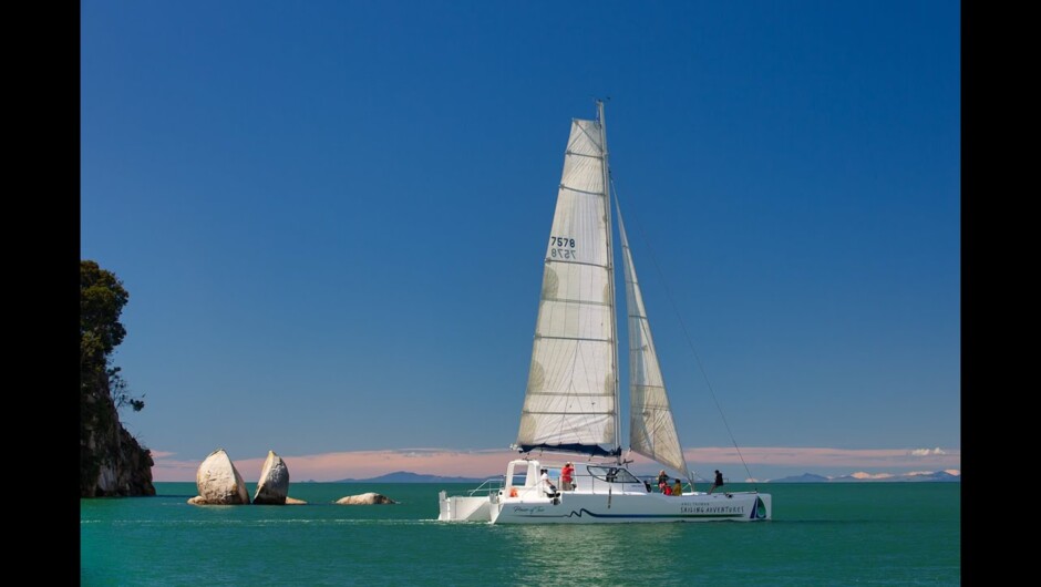Abel Tasman Sailing Adventures &quot;Power of Two&quot; day sailing catamaran.