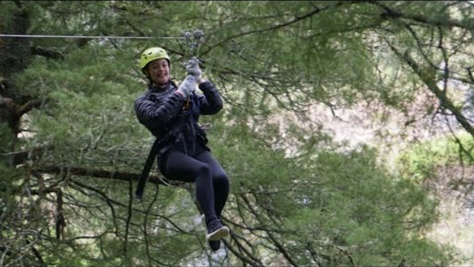 Zipline action over Waitomo