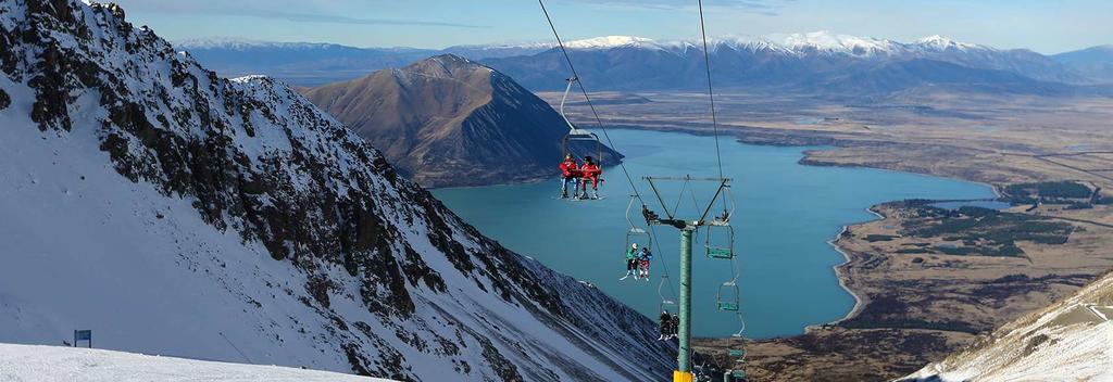 Aerial view of Ohau Ski Field ski field in Mackenzie, New Zealand