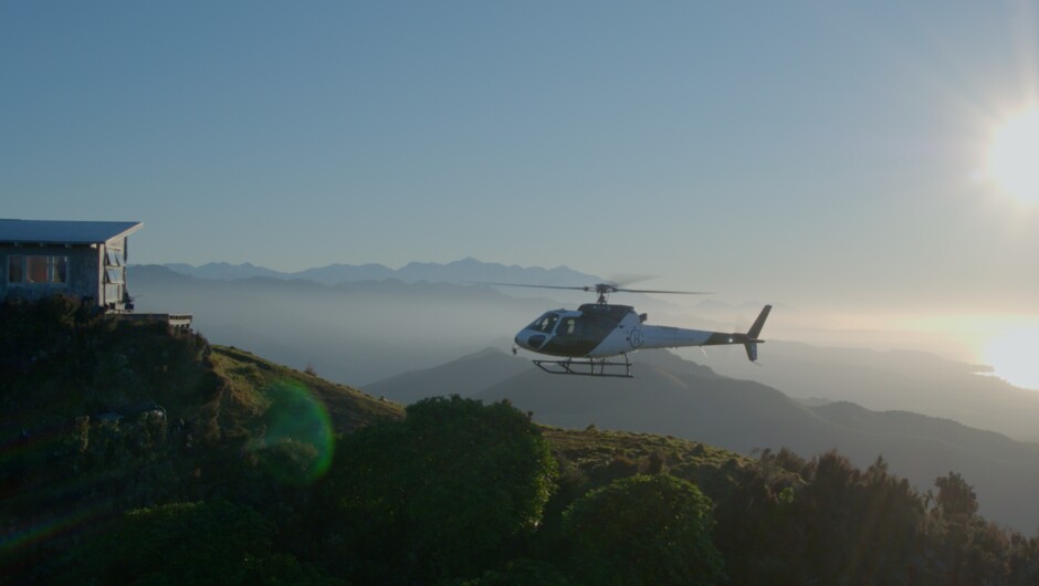 Helicopter arrival to the Lodge