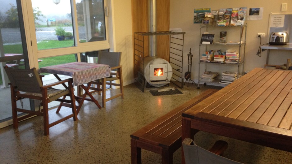 Purpose built, modern kitchen lounge with wood-fired heating.
