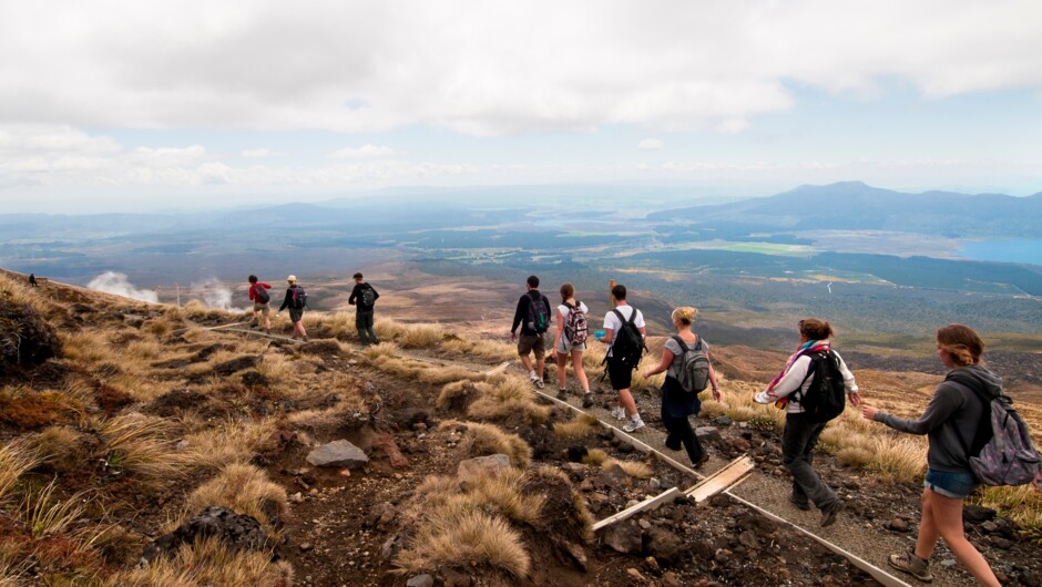 On trail of the Tongariro Alpine Crossing