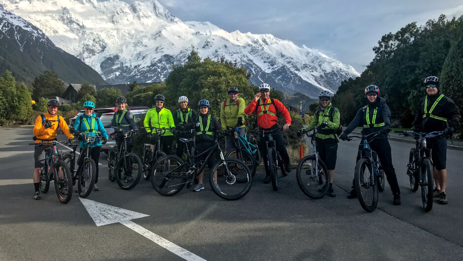 Group on the Alps to Ocean Cycle Trail near Mt Cook.