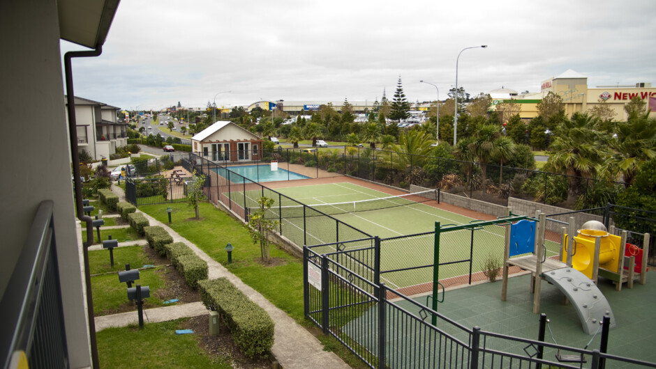 Swimming pool, tennis court and playground