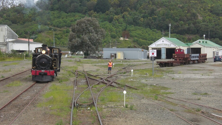 Wa165 in the shunting yard at Gisborne with the workshops in the background.