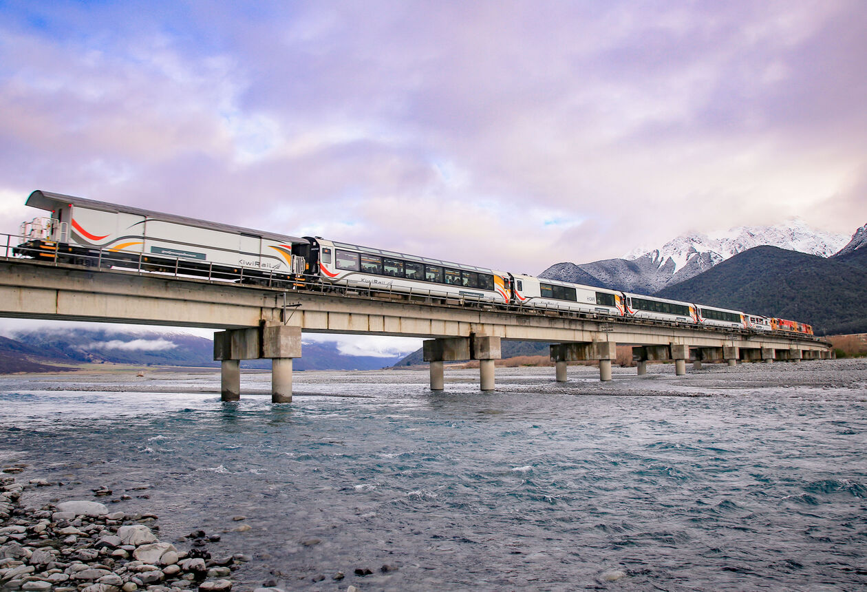 One of the world’s great train journeys, travelling from coast to coast on New Zealand's South Island taking in the vast Canterbury Plains, spectacular Southern Alps and wild West Coast.