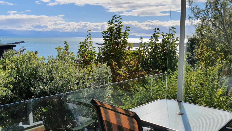 Outdoor dining with sea views