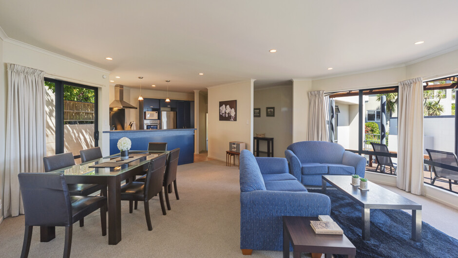 Open kitchen, living &amp; dining area