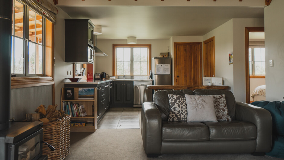 Lexi's Lodge includes a large, open-plan kitchen and living area.