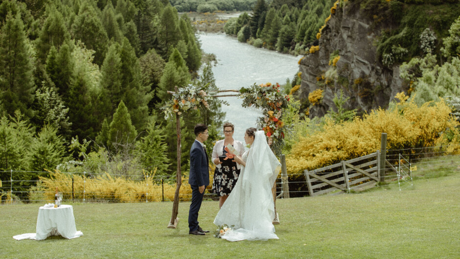 A wedding photograph by photographer Panda Bay Films at Canonys Lodge, Queenstown