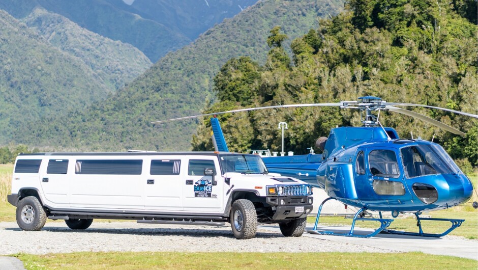 The limousine hummer and one of our Airbus Helicopter H125 machines (previously known as AS350 B2 squirrels).