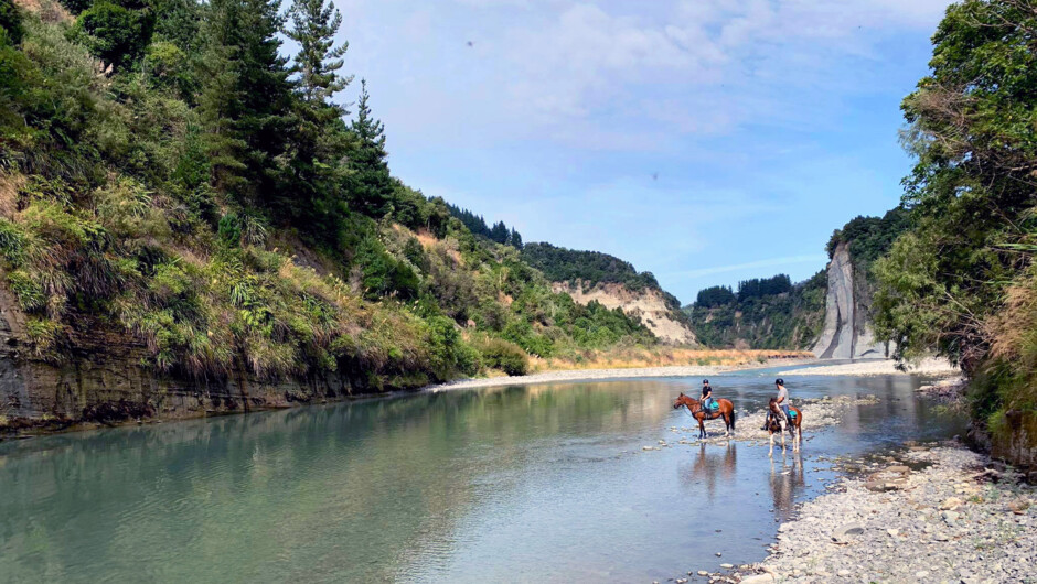 Crossing the Rangitikei River on an 8 day River Valley Ride.