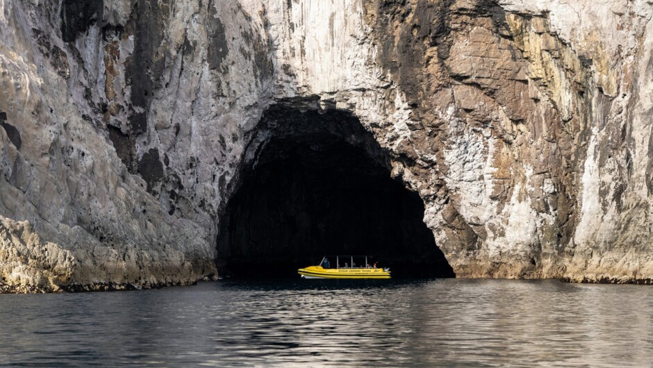 Enter the giant Orua Sea Cave, a geological wonder