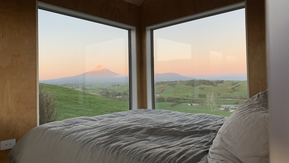 The view from bed of Mt Taranaki