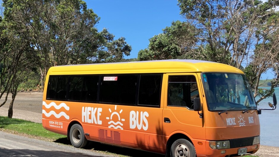 The Heke Bus, experience a Waiheke Mini Tour aboard our comfortable, air-conditioned bus. Transport for up to 21 passengers.