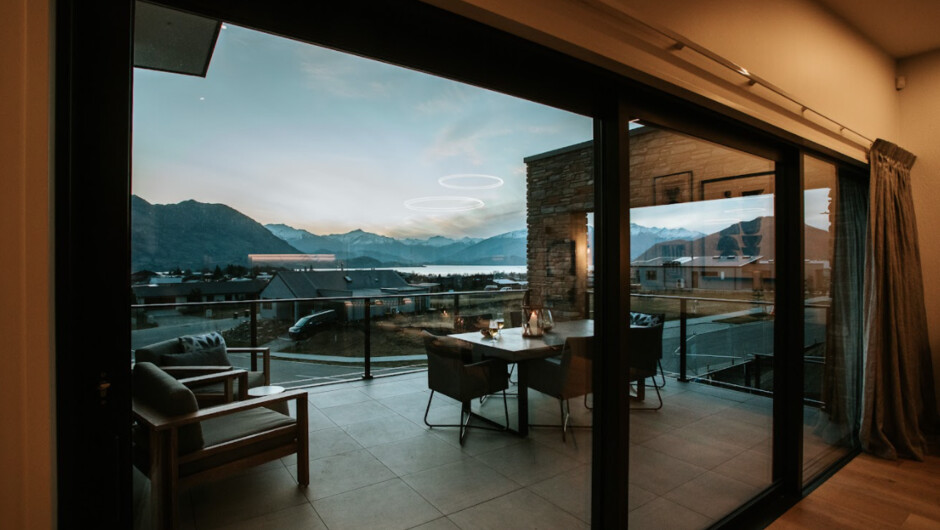 Outdoor entertaining on the balcony, enjoying the lake &amp; mountain views.