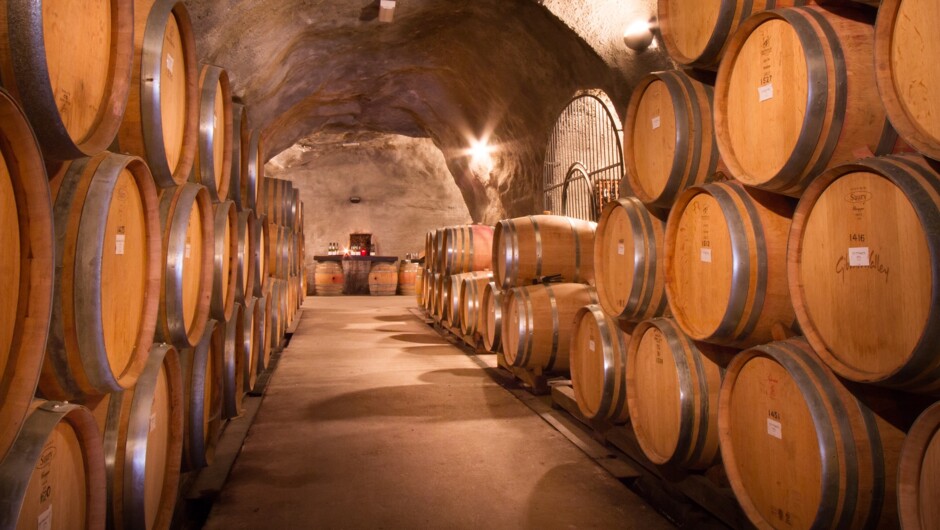 Wine taste inside New Zealand's largest wine cave.