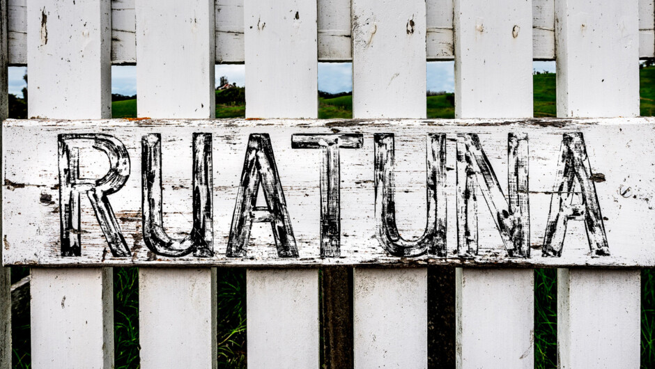 Ruatuna sign at the original farm entry