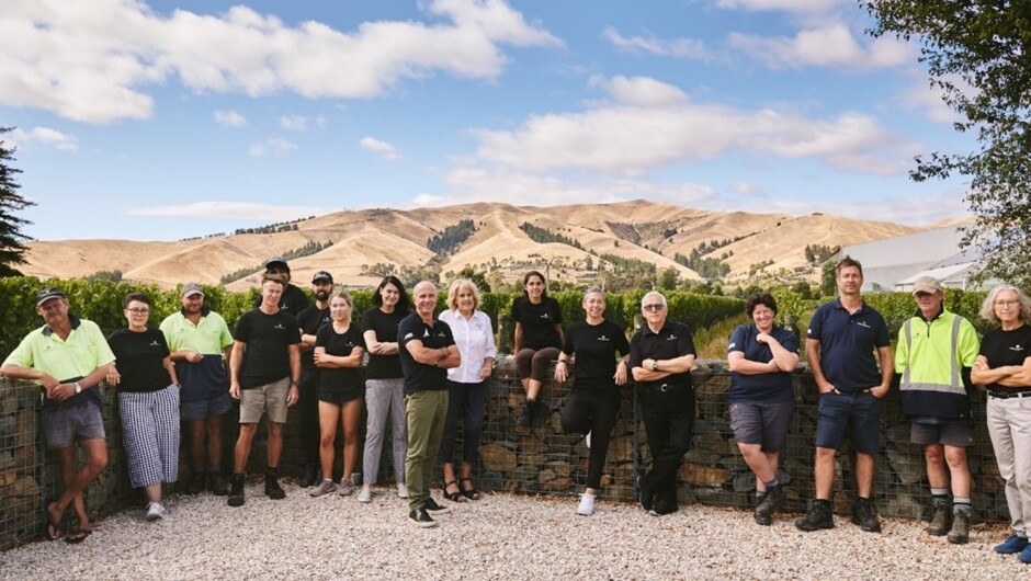 Lawson's Dry Hills team with the famous Hills featured on our label at the back.