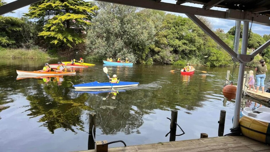 Kayaks out for hire on the creek.