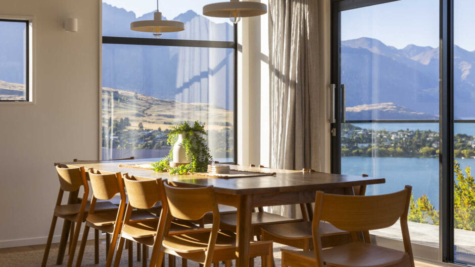 Fernlea dining table with dramatic lake views