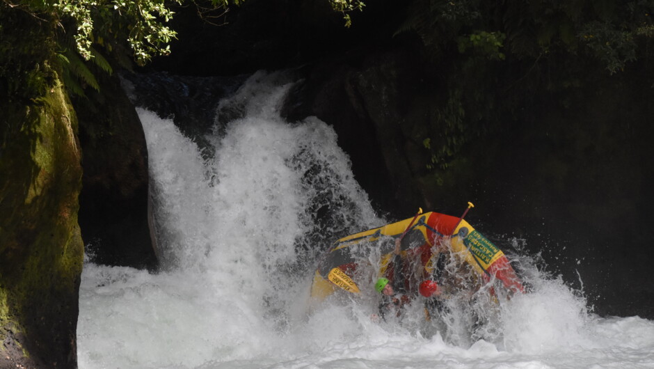 Rafts flip roughly 1/10 times at the Tutea Falls on the Kaituna river