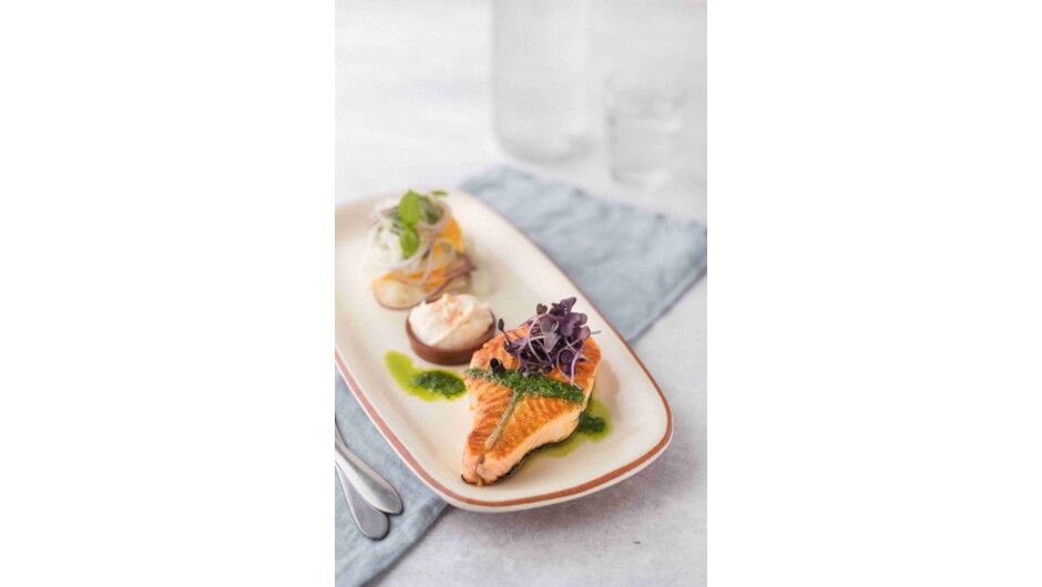 Signature Salmon Dish, available from the Kitchen Menu.