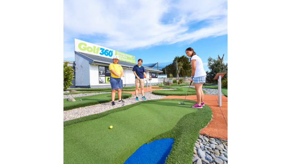 Mini golf fun at Golf 360 in Tauranga.
