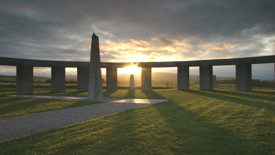 Solstice sunset at Stonehenge Aotearoa