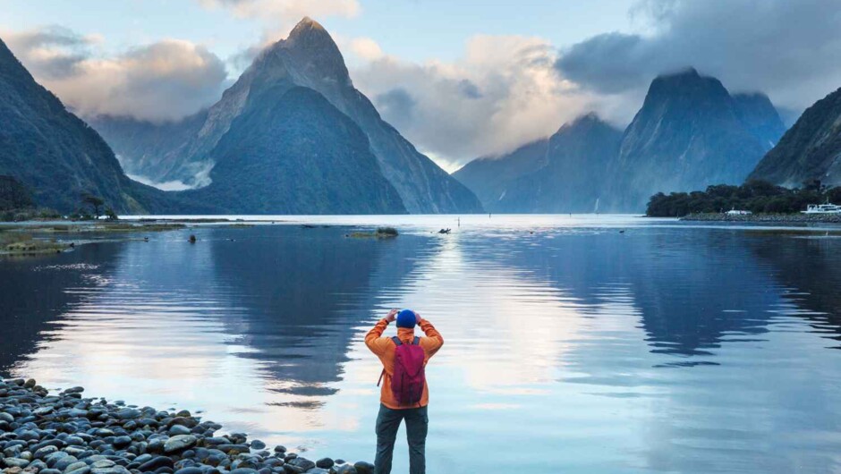 Milford Sound from the shoreline.