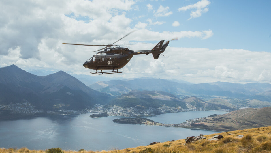 Heli with Queenstown in the distance