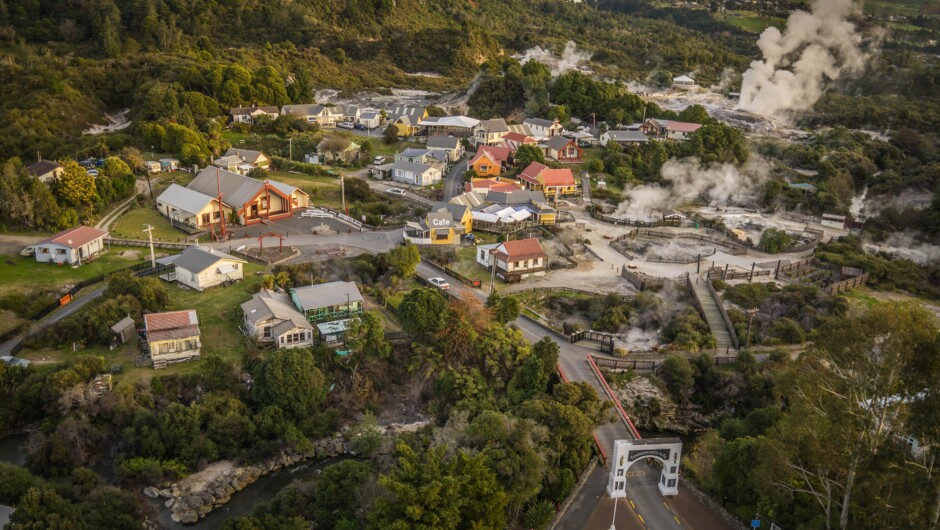 Whakarewarewa Village from above