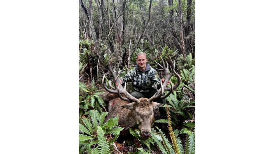 A successful hunter with his Management Stag that was approaching trophy class
