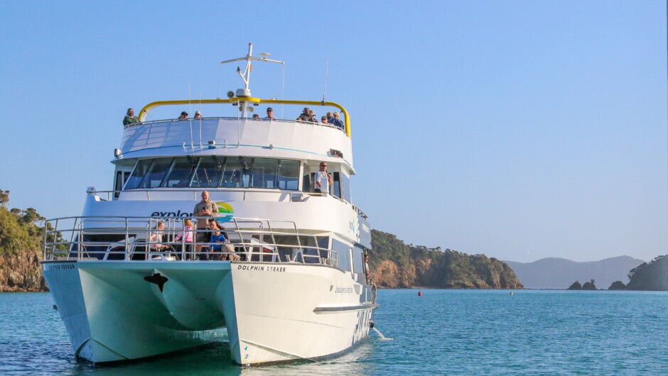 Explore Group vessel, Dolphin Seeker, arriving at Otehei Bay on Urupukapuka Island