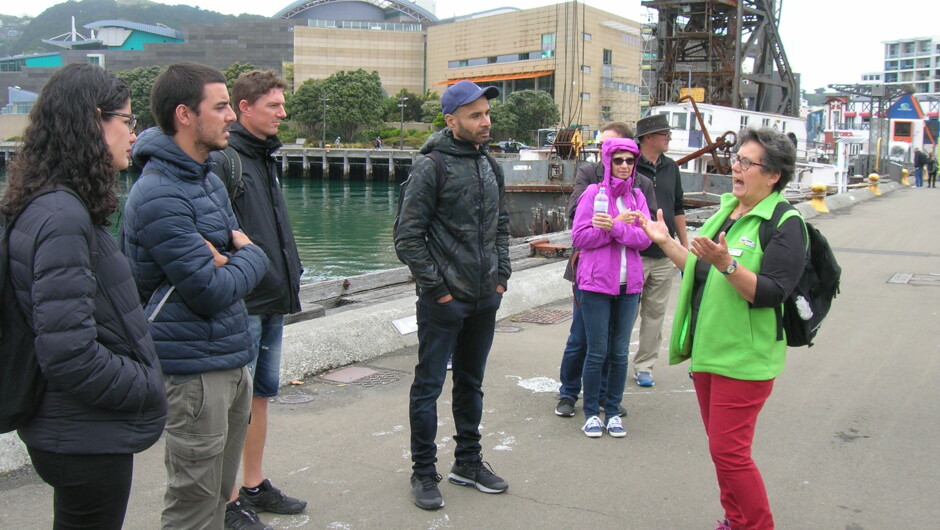Guests on the waterfront with Te Papa in the background