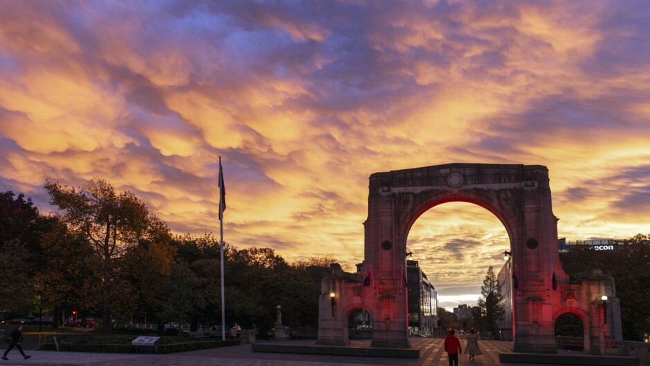 Bridge of Remembrance, Christchurch at sunset