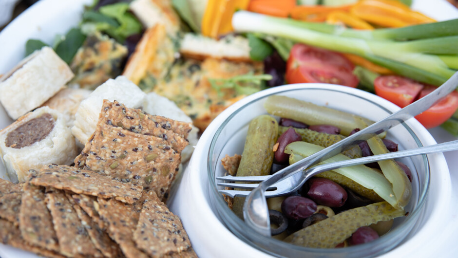 A Sunrise Breakfast Platter or Basket with a hot beverage -