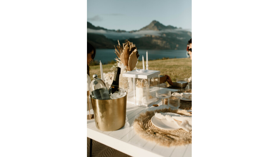 Couples’ picnic: snacks, cakes, and scenic views.