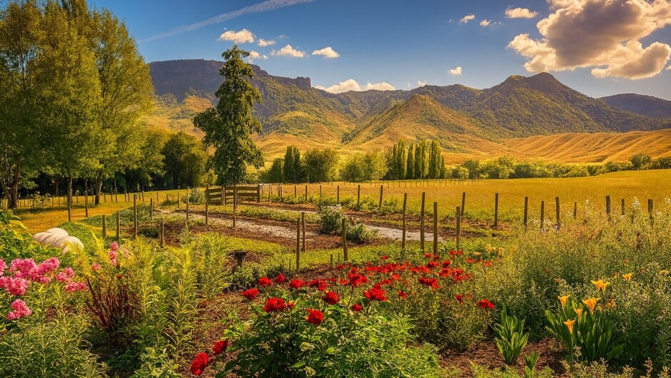 The flower garden at the Cottage at StrathOwen