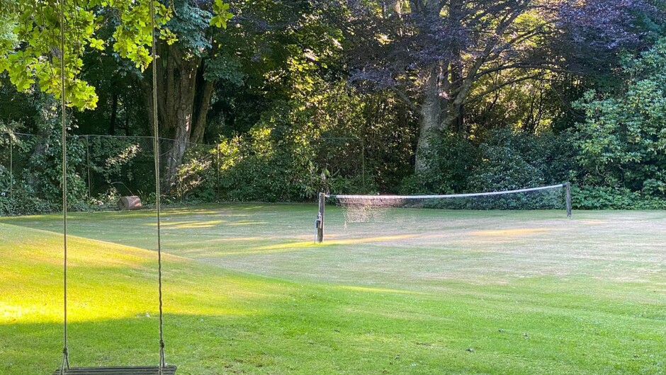 Assess to the grounds of Te Aratipi Homestead.  Grass tennis court and croquet lawn (Summer months for playing), gardens/ woodland.