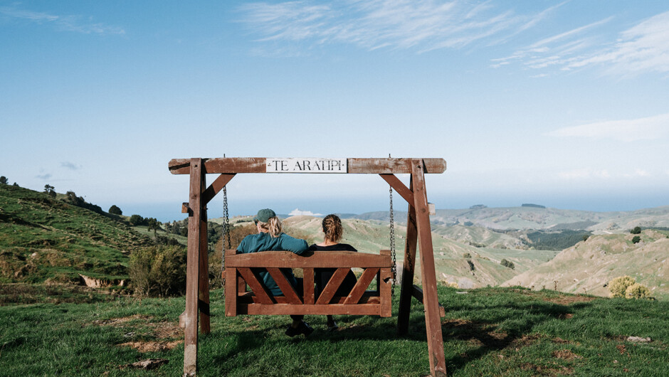 The 'Pause Chair' a place to catch your breath (with some amazing views) before you keep going on the last hill climb of the Day 1 walk.