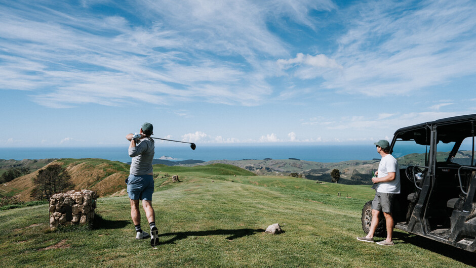 Teeing off to the Pacific Ocean.