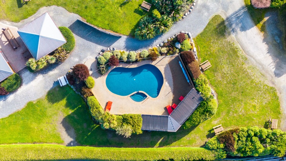 Drone shot of the swimming pool.