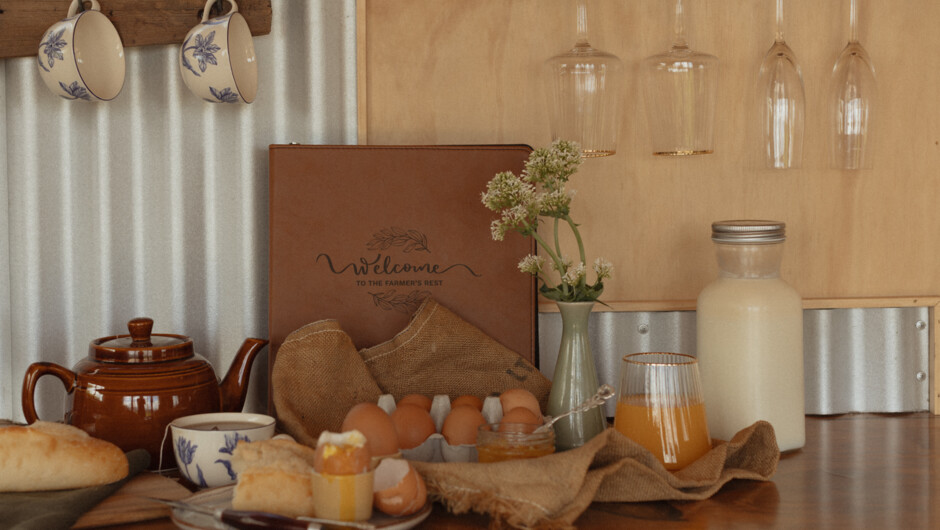 Fresh farm eggs and milk