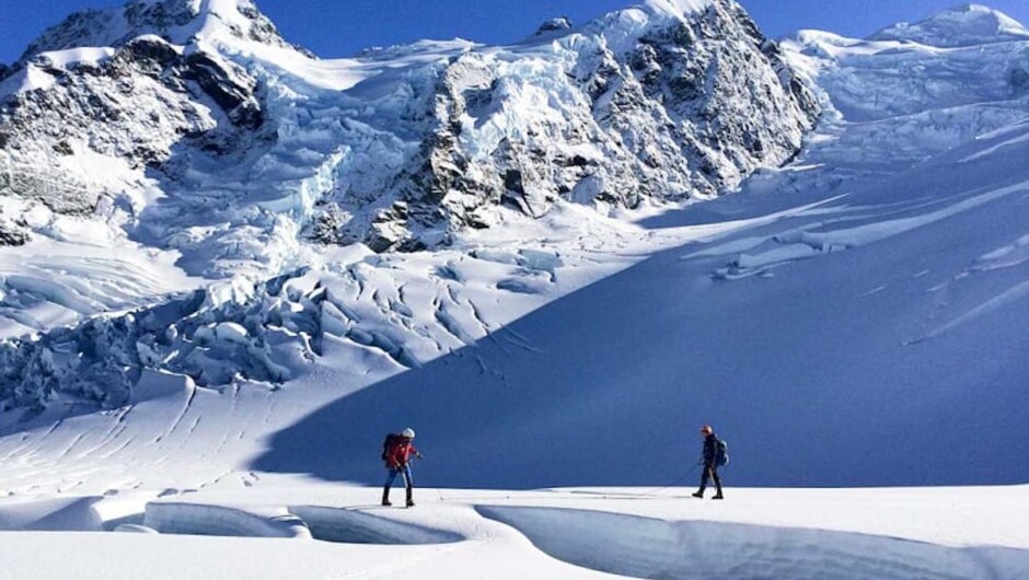 Tasman Glacier with crevasses near Tasman Saddle Hut
