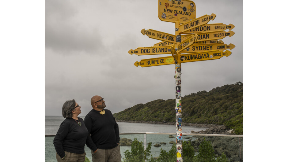 The iconic Bluff Signpost at Stirling Point, Bluff, at the beginning of State Highway 1